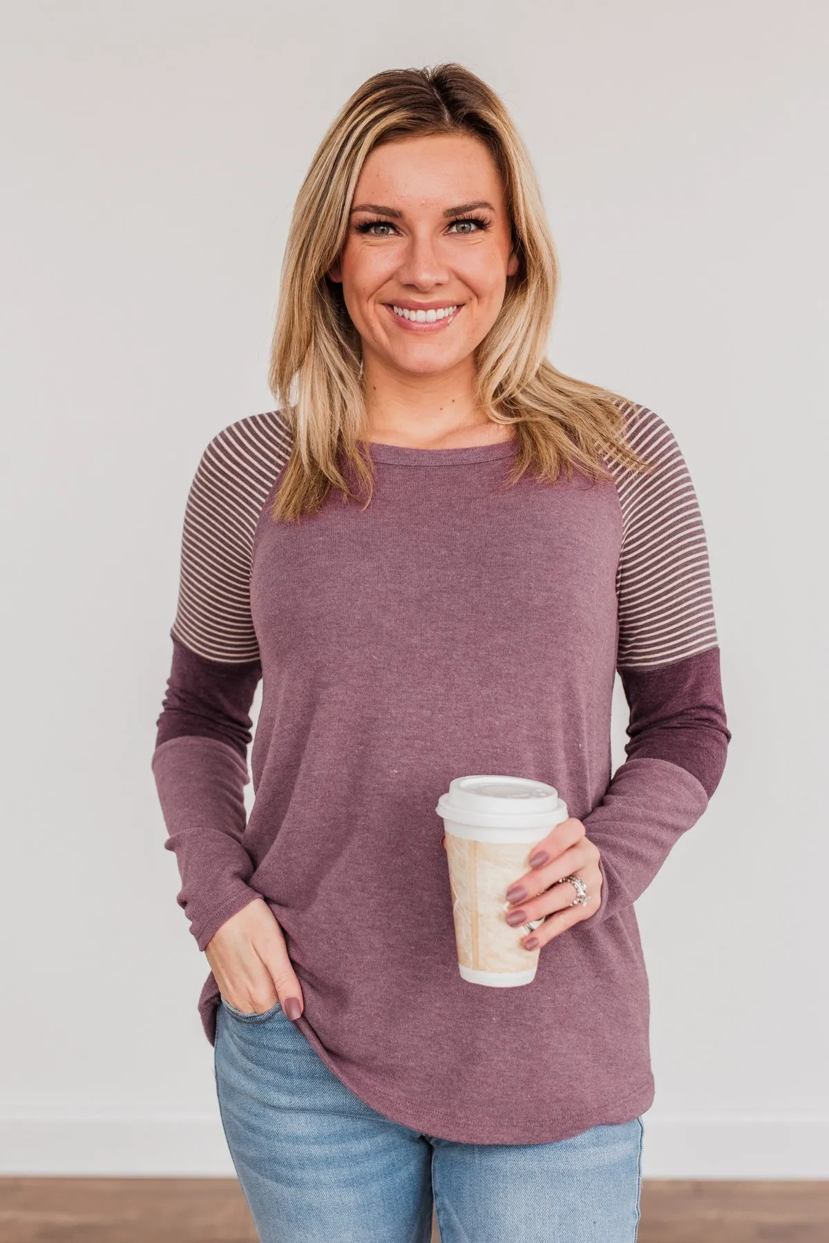Compliment Me Striped Color Block Top- Dark Lavender