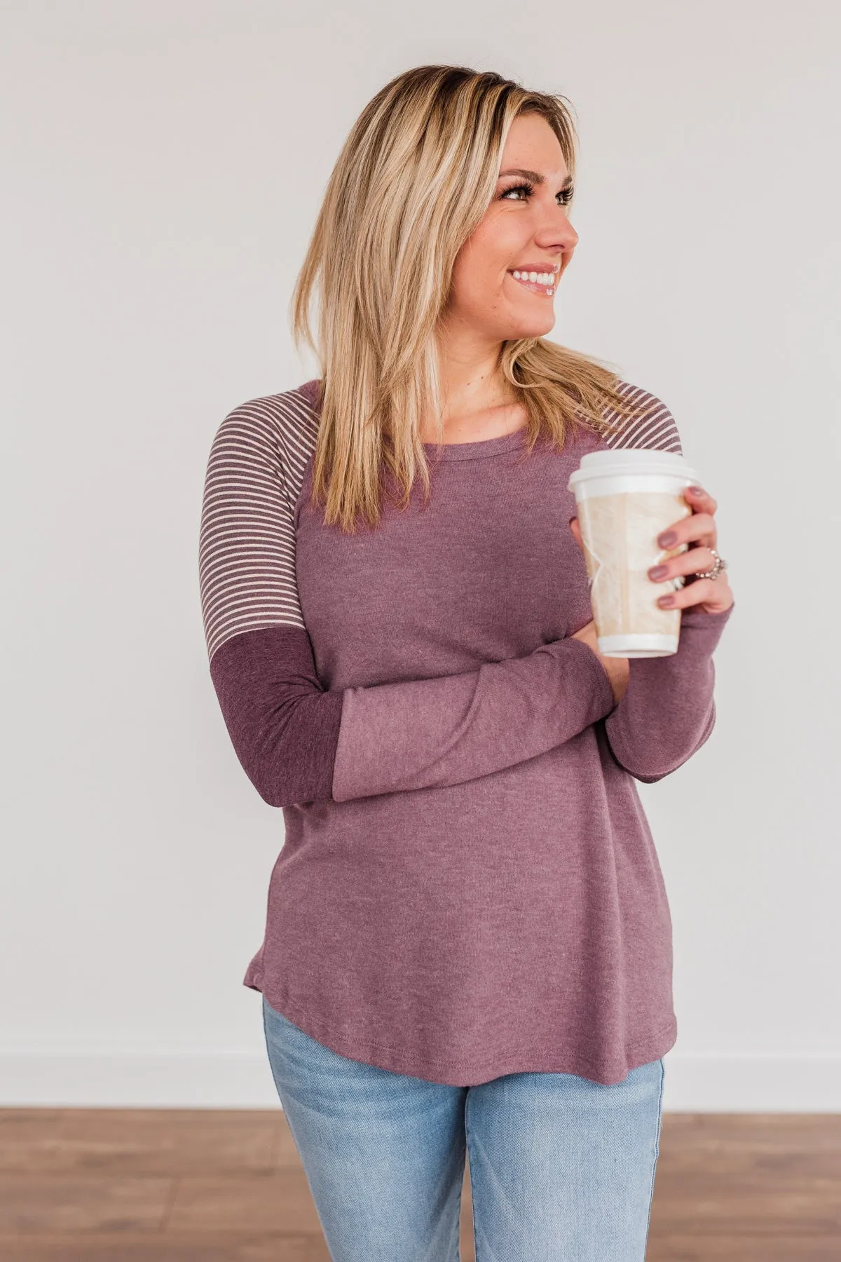 Compliment Me Striped Color Block Top- Dark Lavender