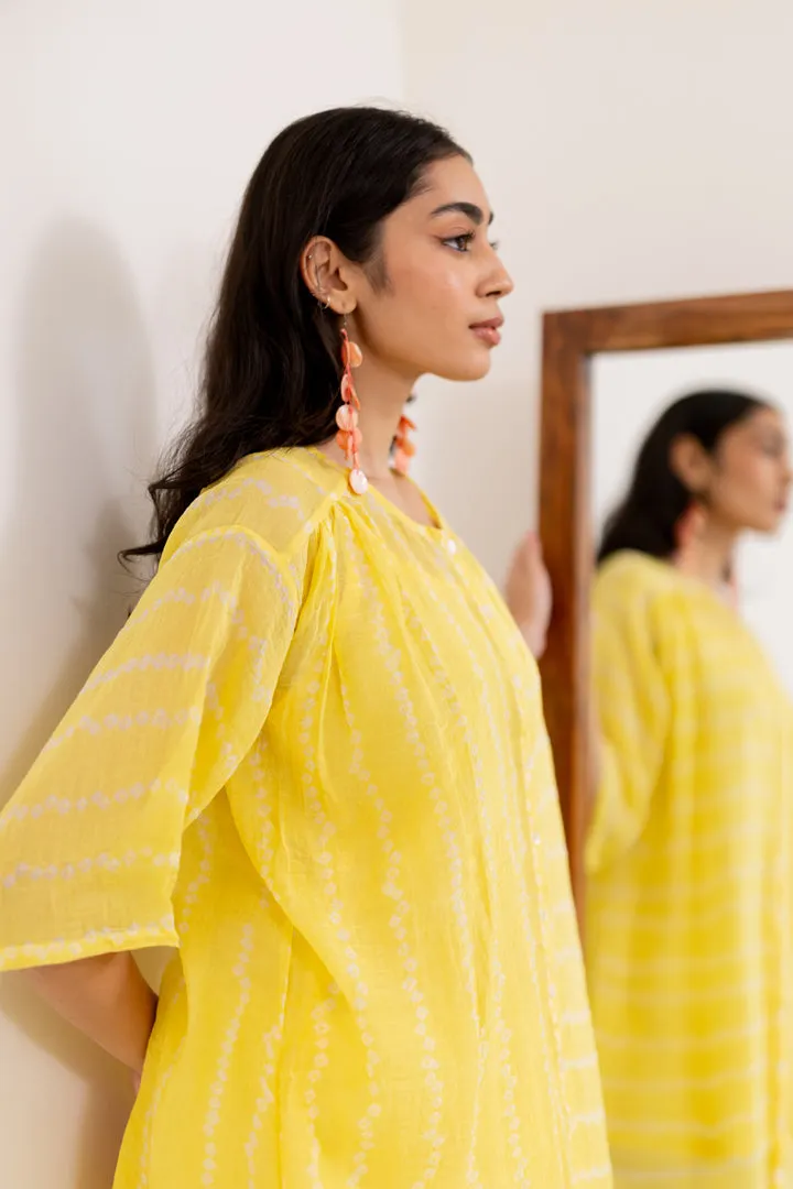Corn Yellow Bandhej Tunic with White Pants