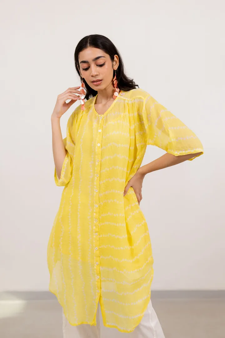 Corn Yellow Bandhej Tunic with White Pants