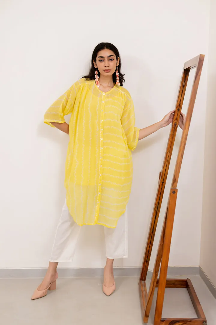 Corn Yellow Bandhej Tunic with White Pants