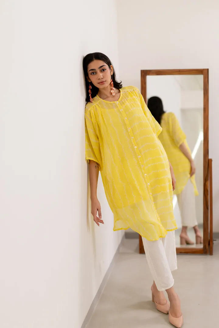 Corn Yellow Bandhej Tunic with White Pants