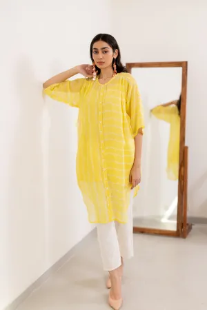 Corn Yellow Bandhej Tunic with White Pants