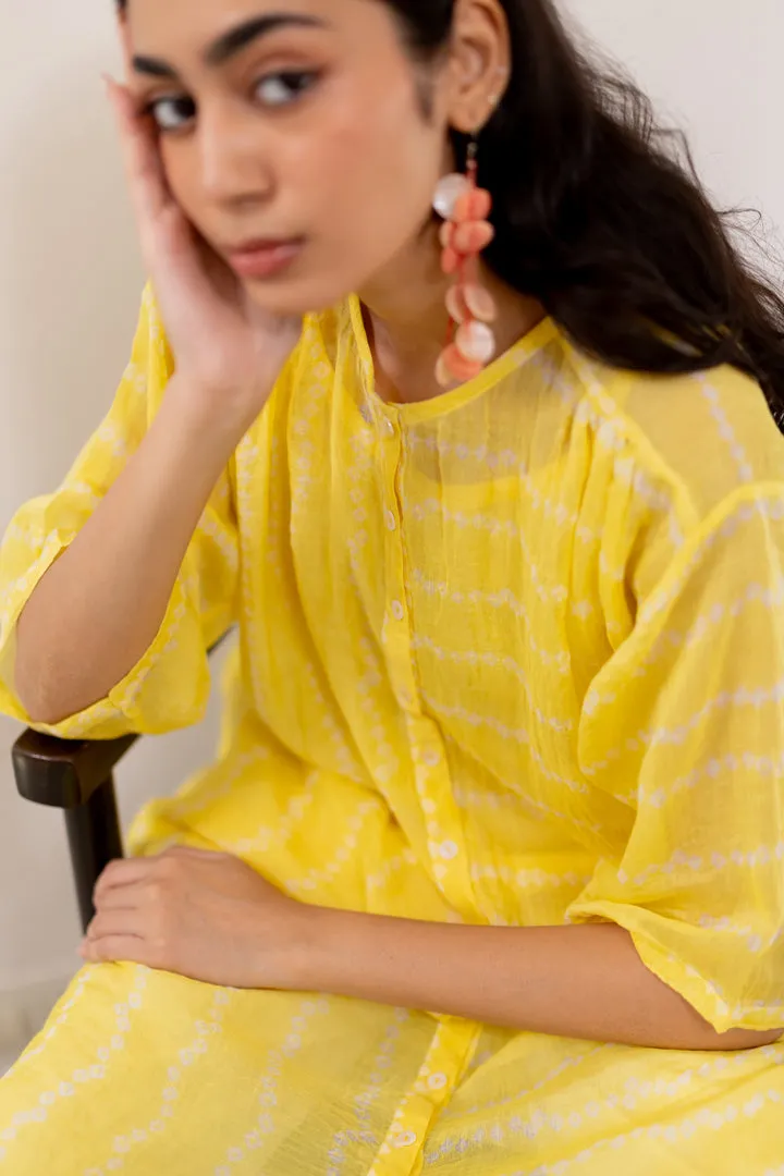 Corn Yellow Bandhej Tunic with White Pants