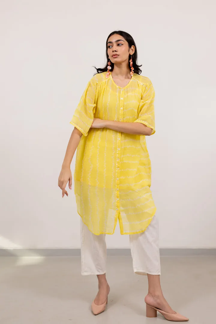 Corn Yellow Bandhej Tunic with White Pants