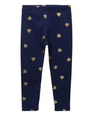 Cotton Leggings with Golden Heart Pattern