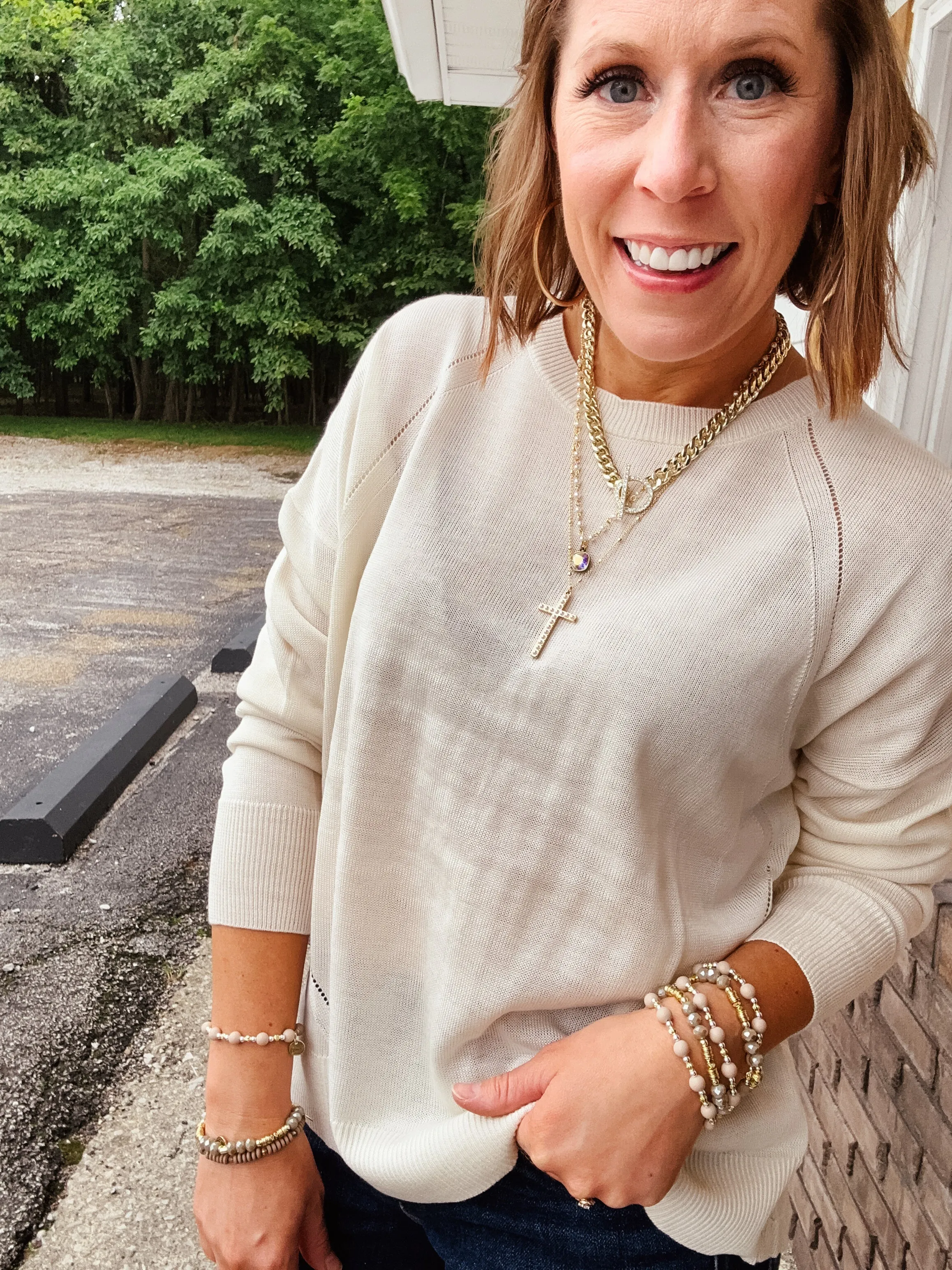 Cream Button Back Sweater