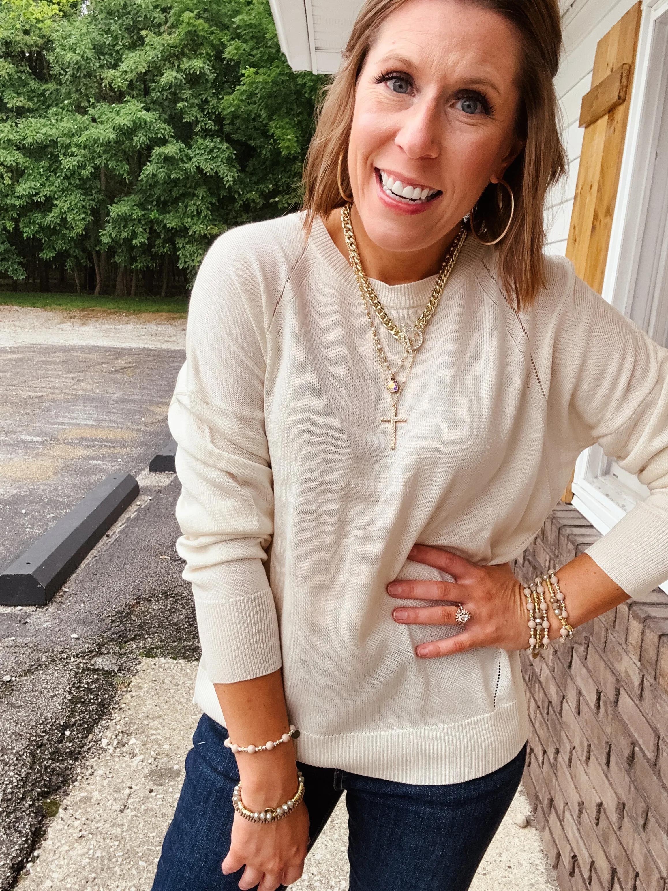Cream Button Back Sweater