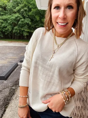 Cream Button Back Sweater