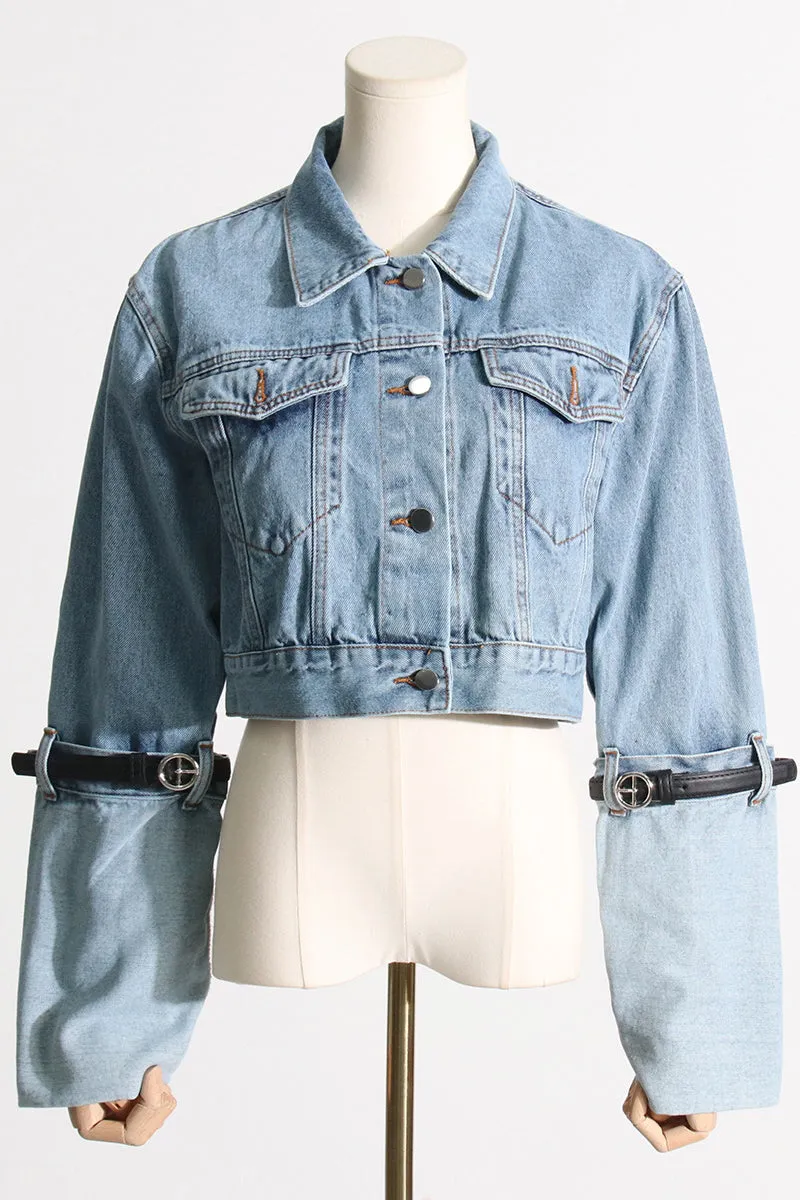 Cropped long-sleeved denim jacket