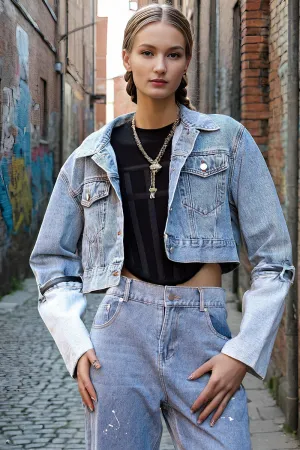 Cropped long-sleeved denim jacket