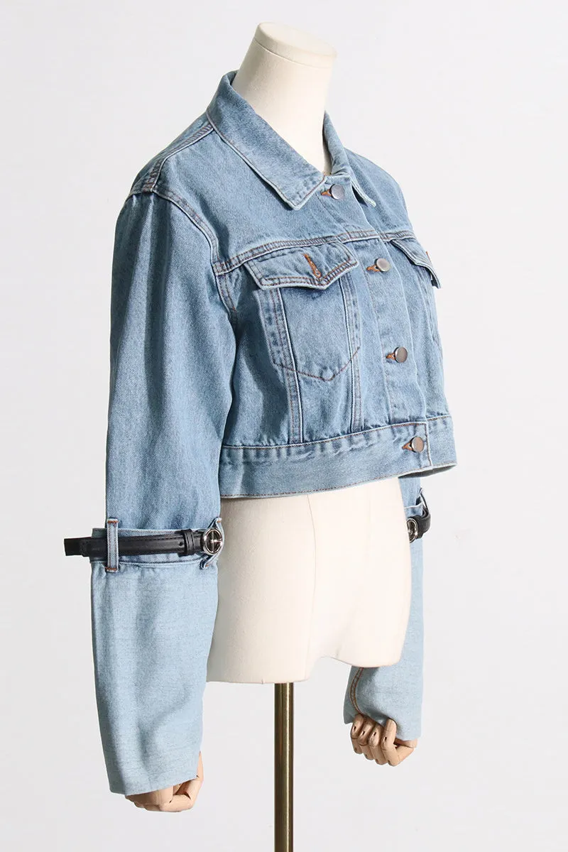 Cropped long-sleeved denim jacket