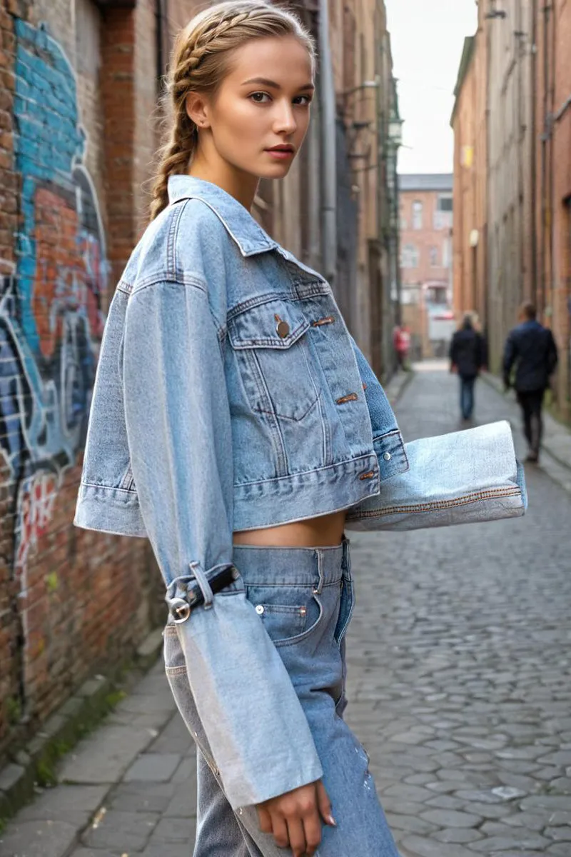 Cropped long-sleeved denim jacket
