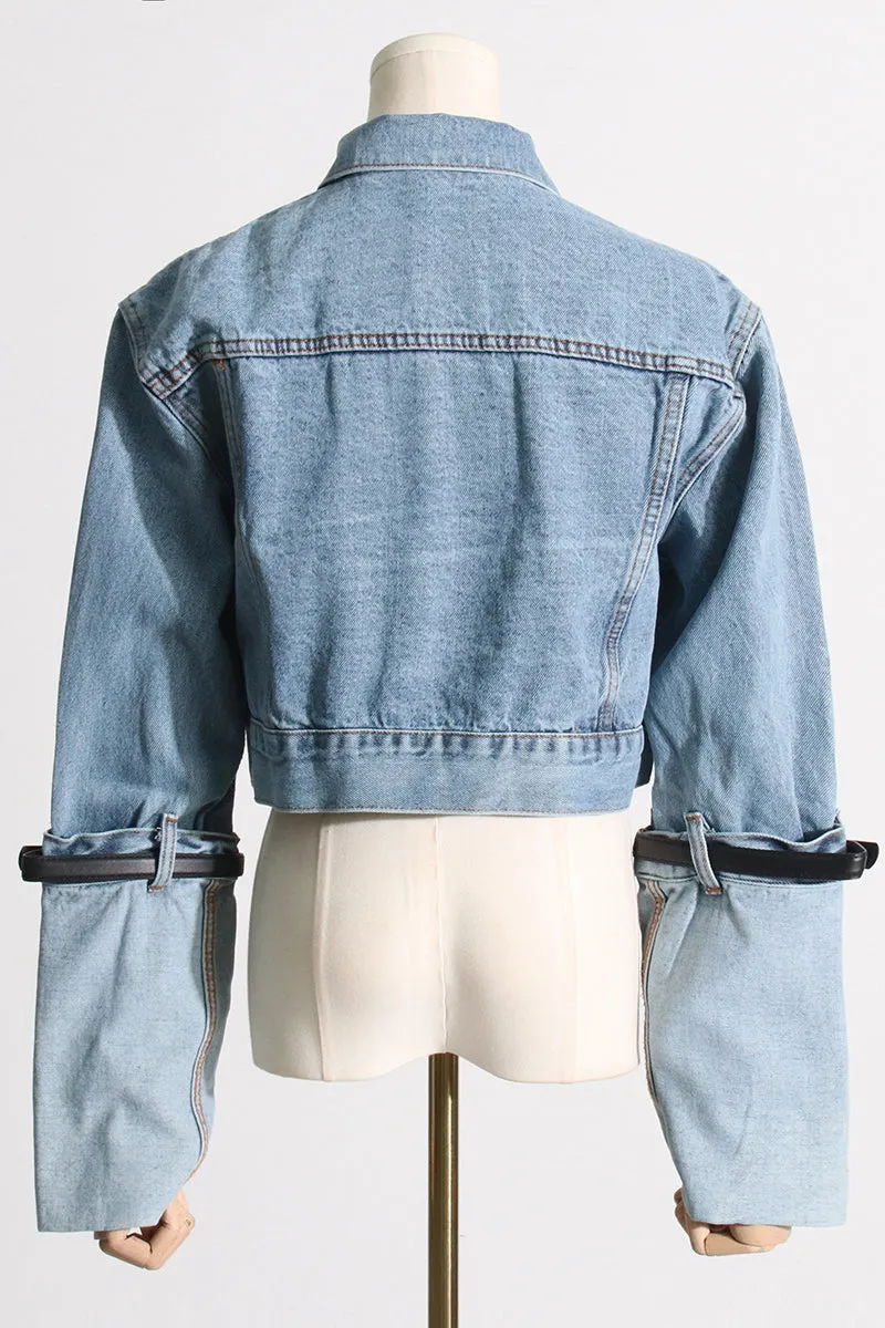 Cropped long-sleeved denim jacket