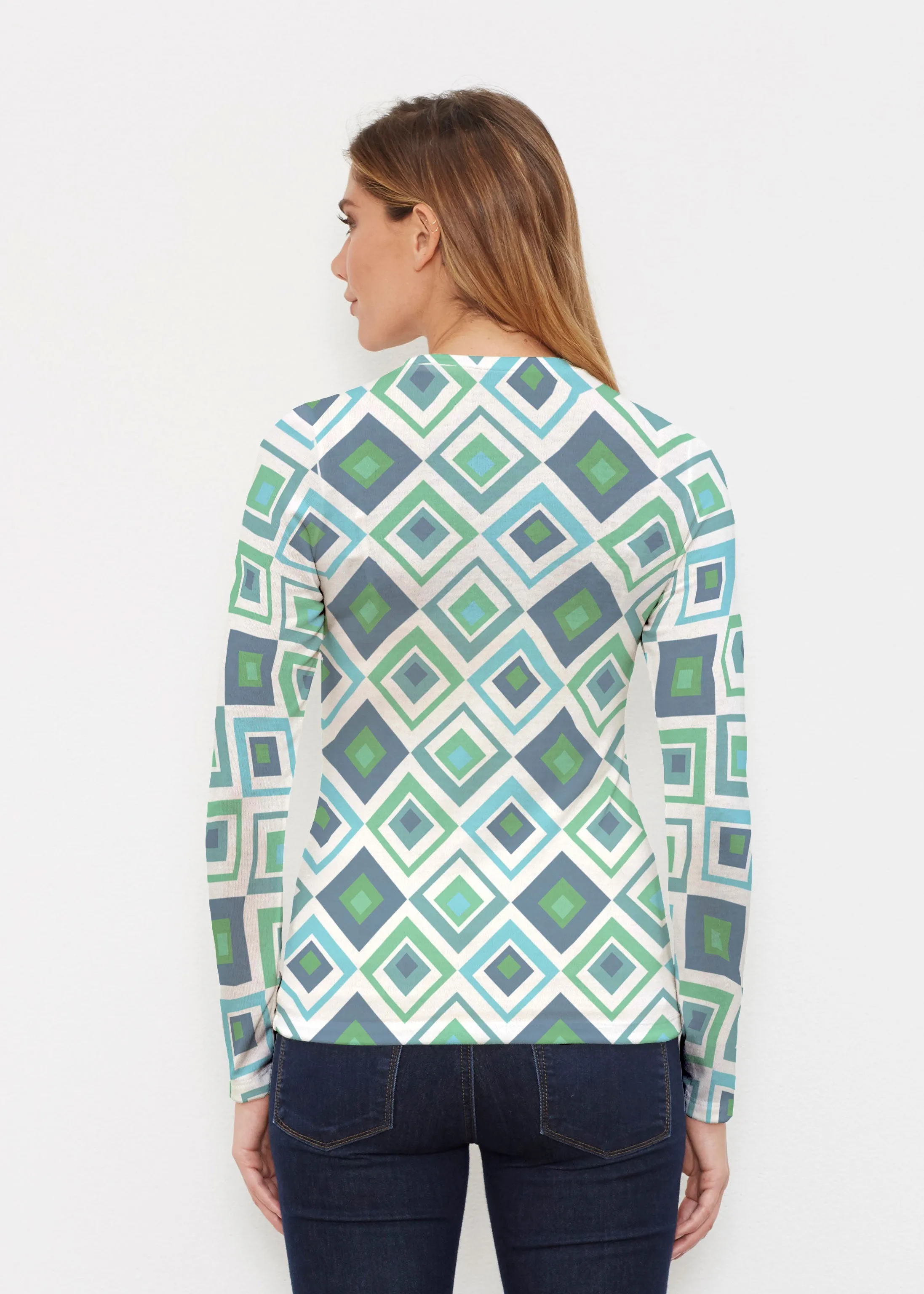 Cubed Blue (7807) ~ Butterknit Long Sleeve Crew Top