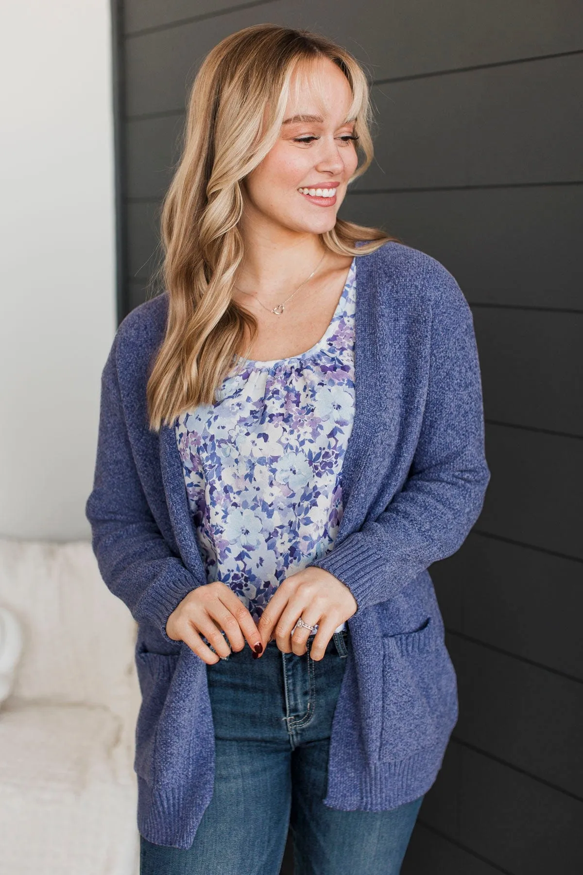 Cuddle Up To You Knit Cardigan- Dark Periwinkle