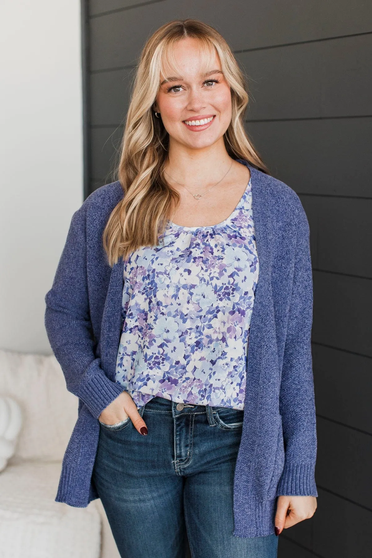 Cuddle Up To You Knit Cardigan- Dark Periwinkle