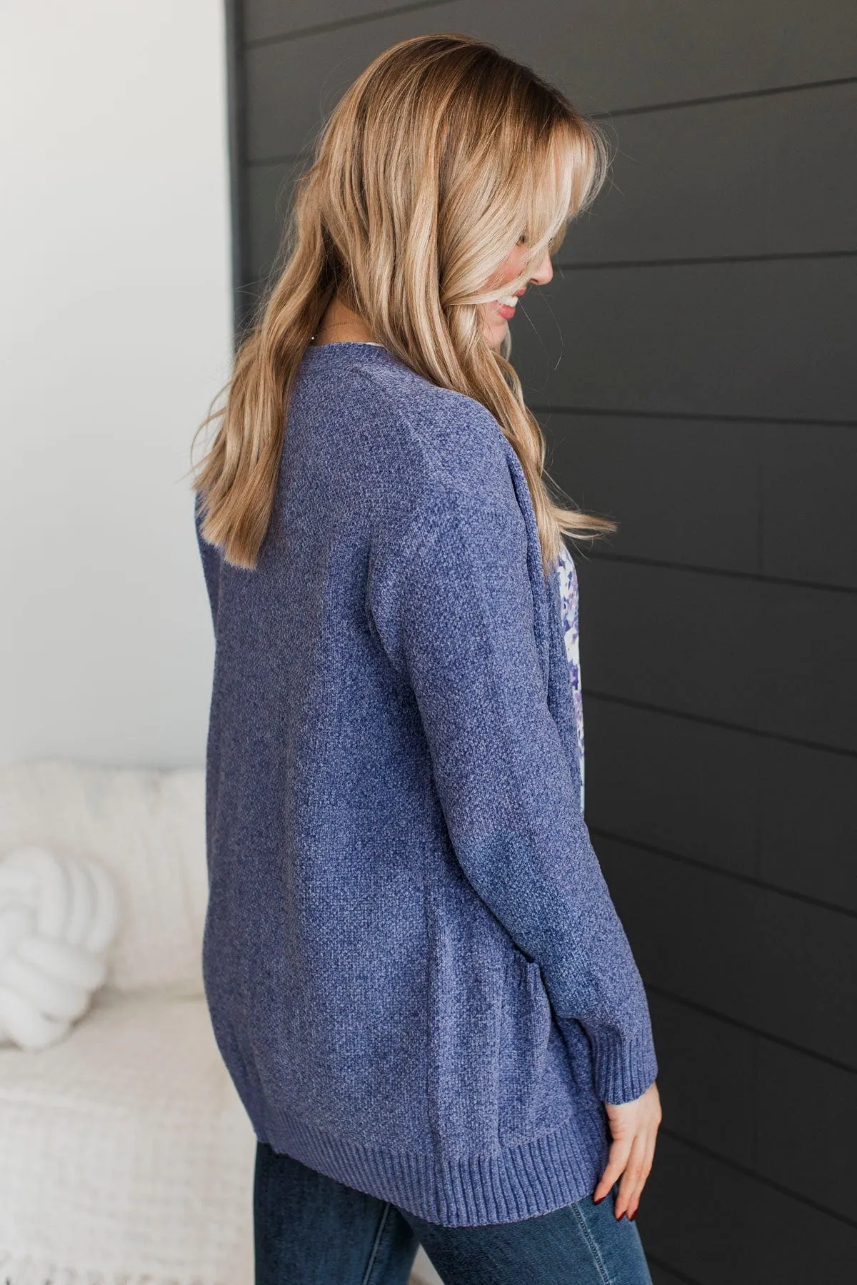 Cuddle Up To You Knit Cardigan- Dark Periwinkle