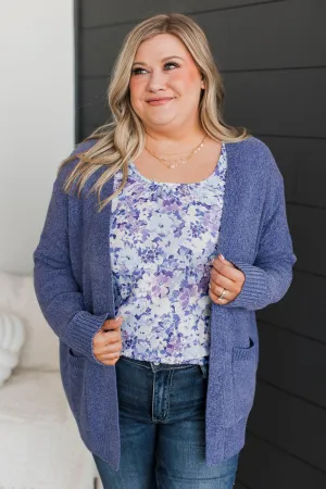 Cuddle Up To You Knit Cardigan- Dark Periwinkle