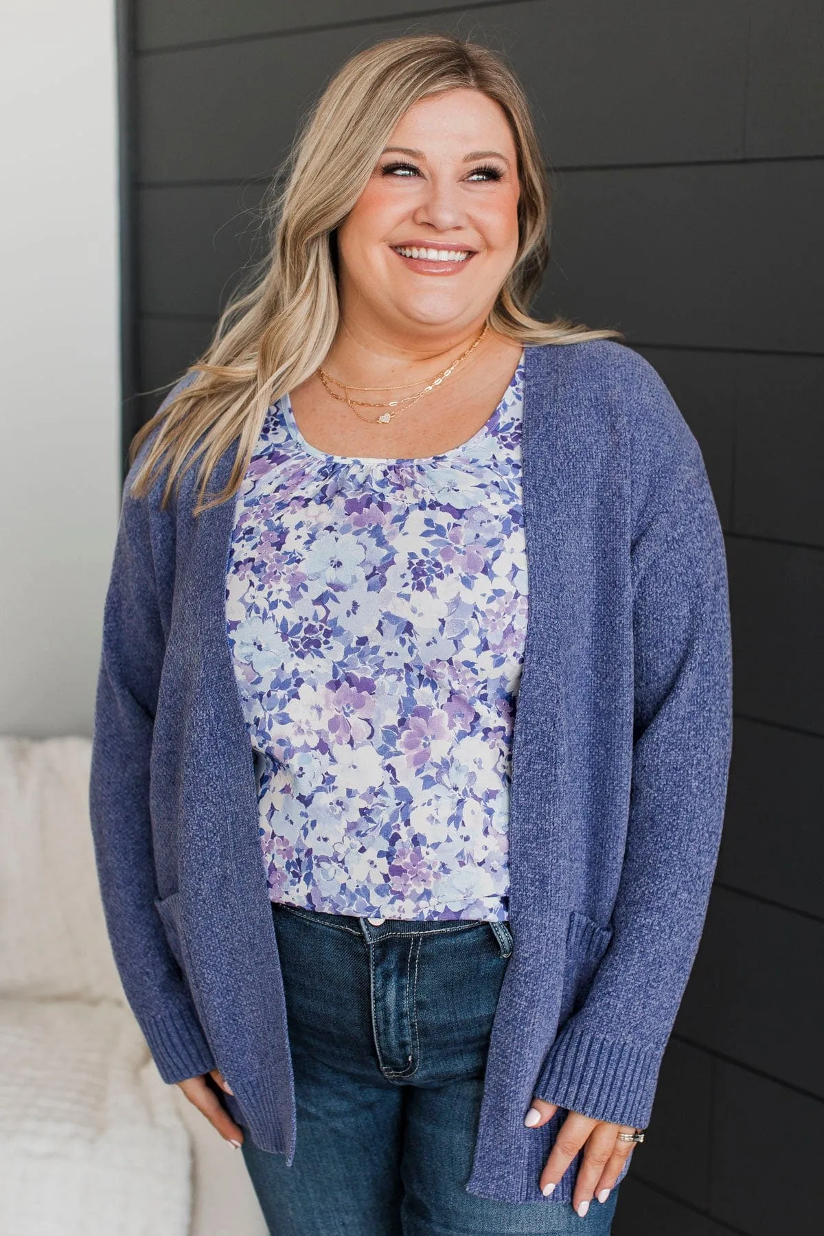 Cuddle Up To You Knit Cardigan- Dark Periwinkle