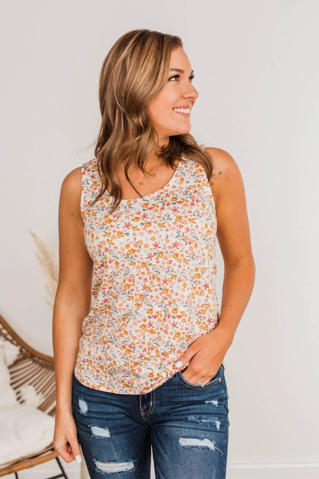 Dandelion Wishes Floral Tank- Ivory
