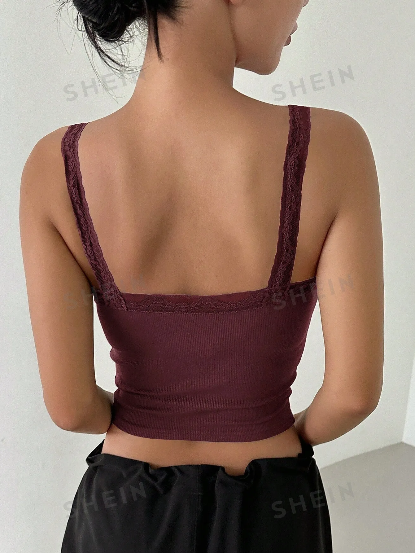DAZY Lace Trim Button Front Crop Cami Top