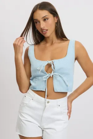 Denim Tie Front Top Sleeveless