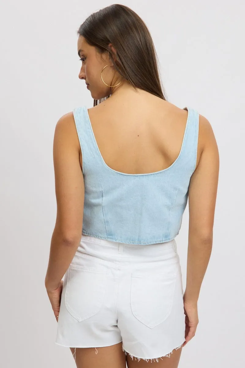 Denim Tie Front Top Sleeveless