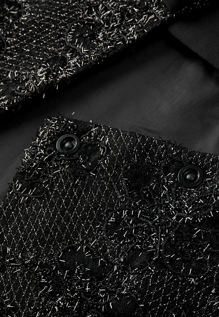 Detachable Layered Frayed Lurex Lace-detail Jacket