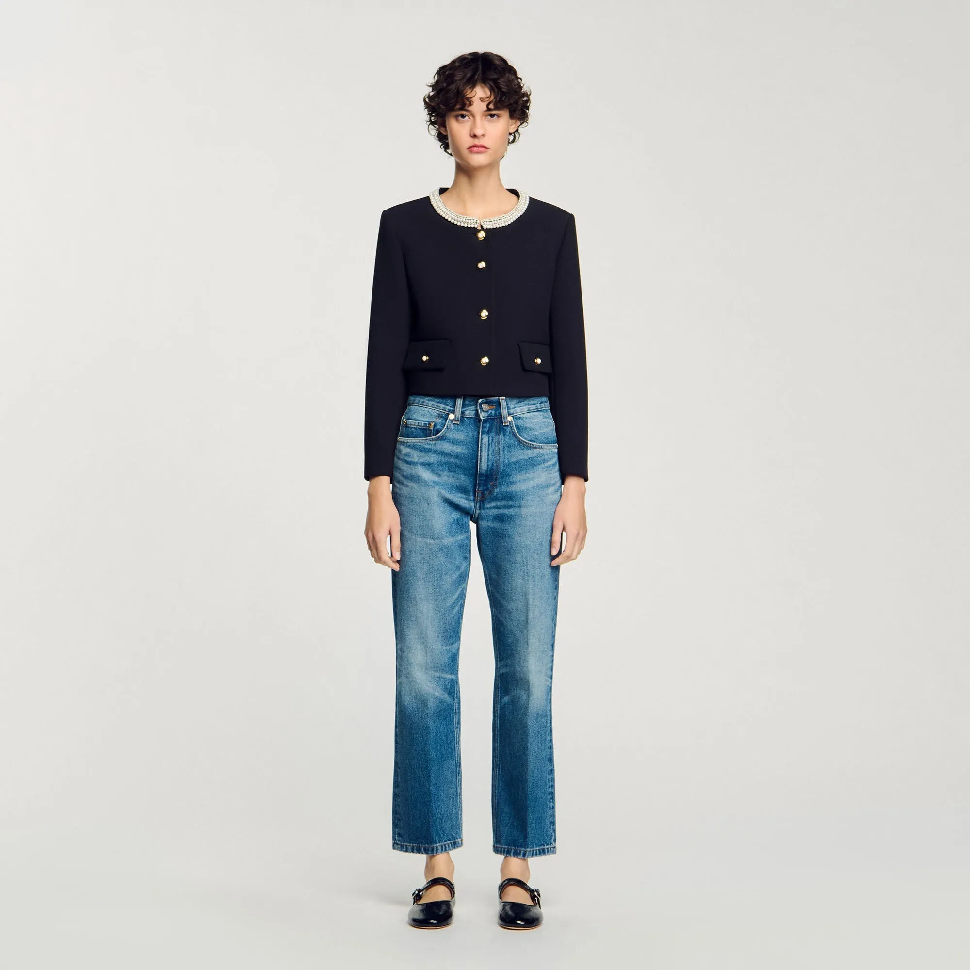 Domitille Jacket With Beaded Collar Black