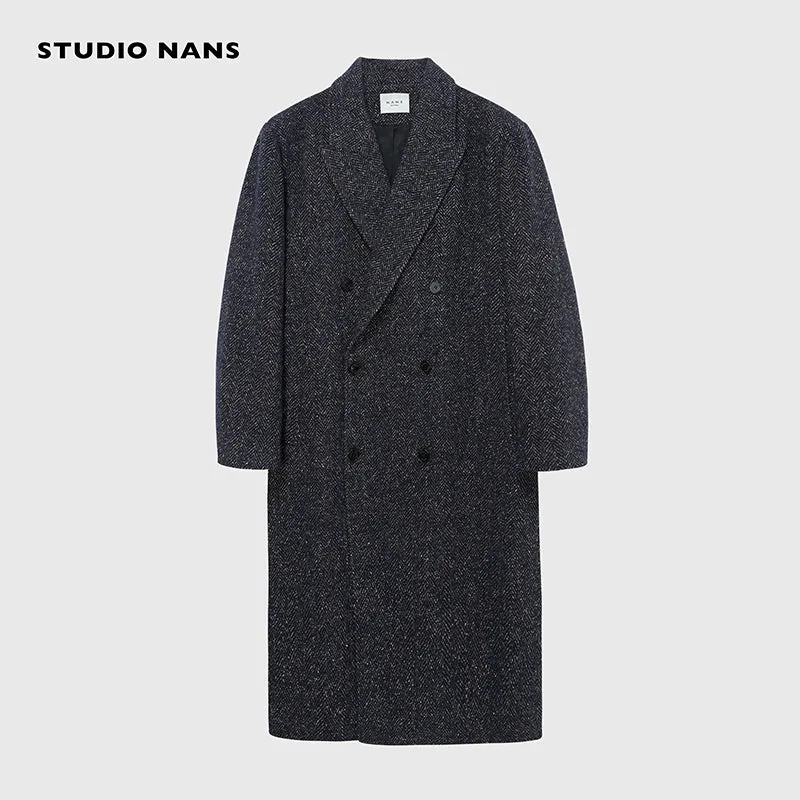 Double-Breasted Herringbone Coat