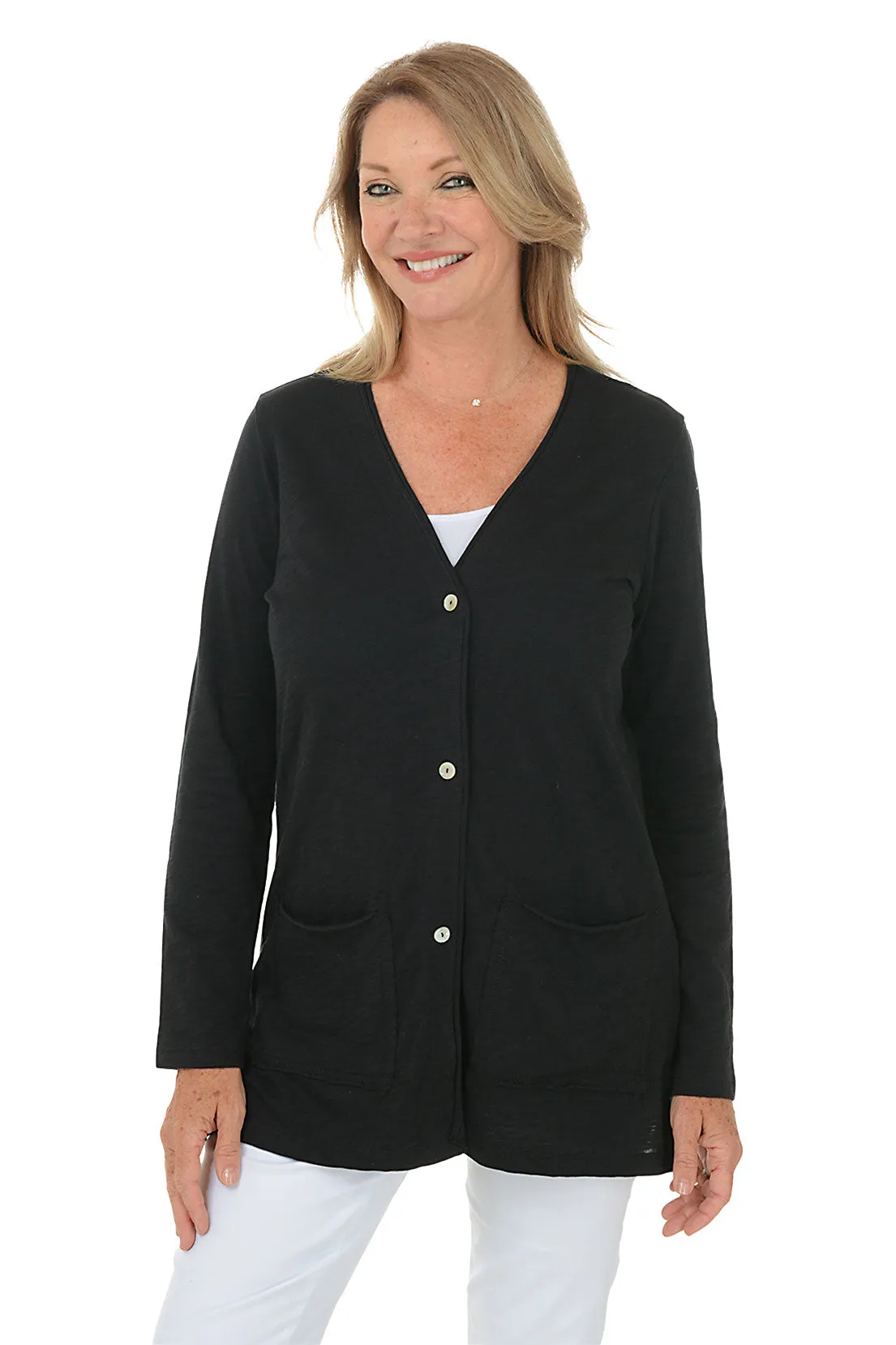 Double Pocket Button-Front Cardigan