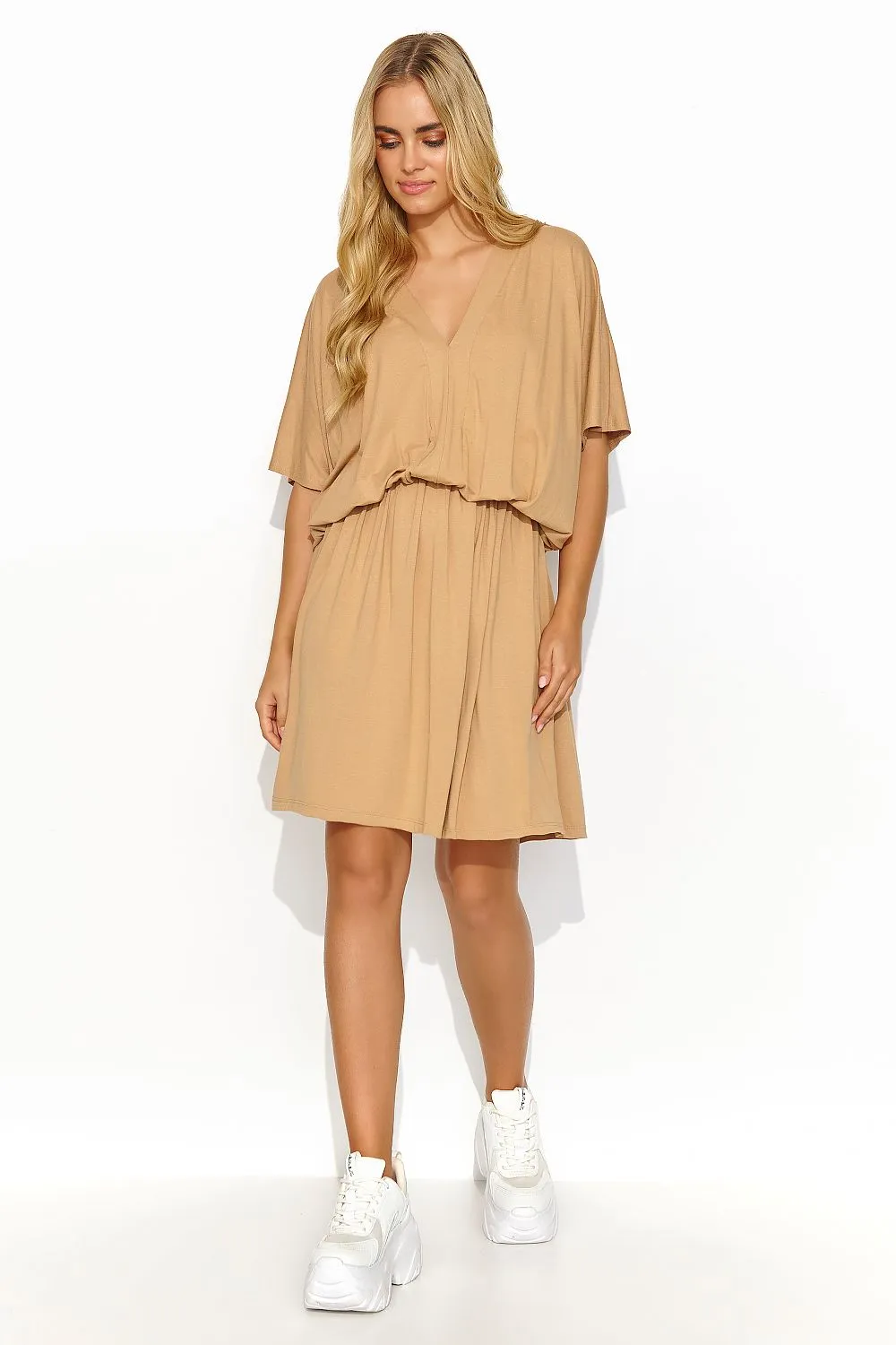 Draped Heart Neckline Drawstring Dress