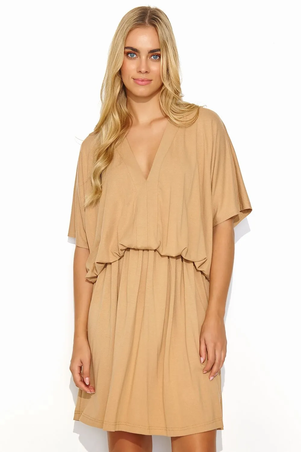 Draped Heart Neckline Drawstring Dress