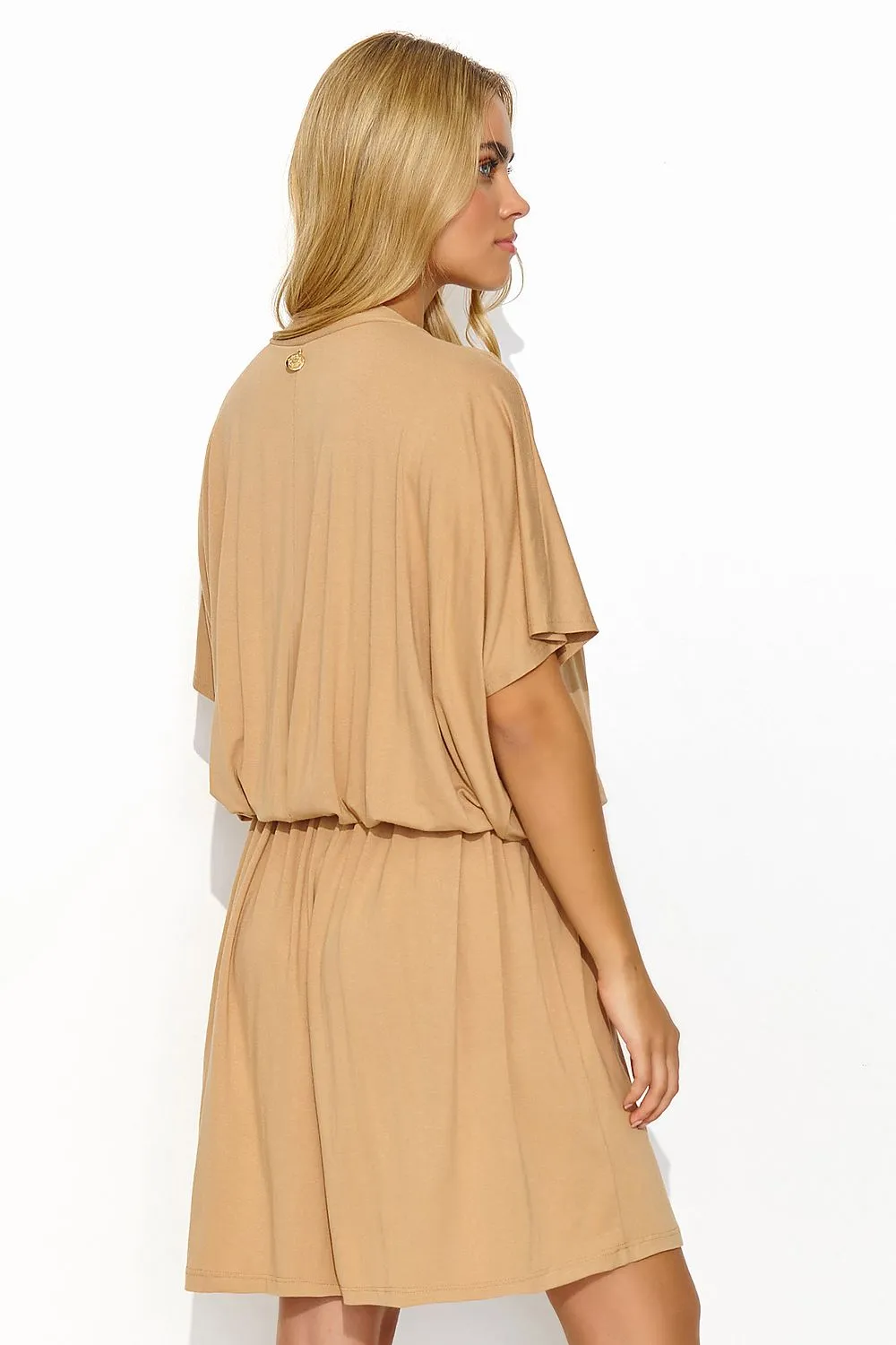 Draped Heart Neckline Drawstring Dress