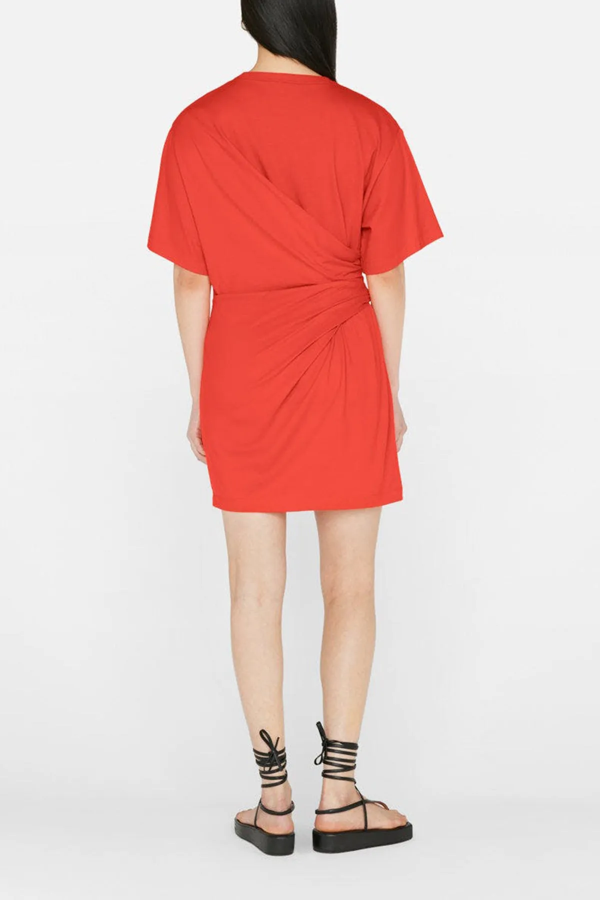 Draped Knit Mini Dress in Red Orange