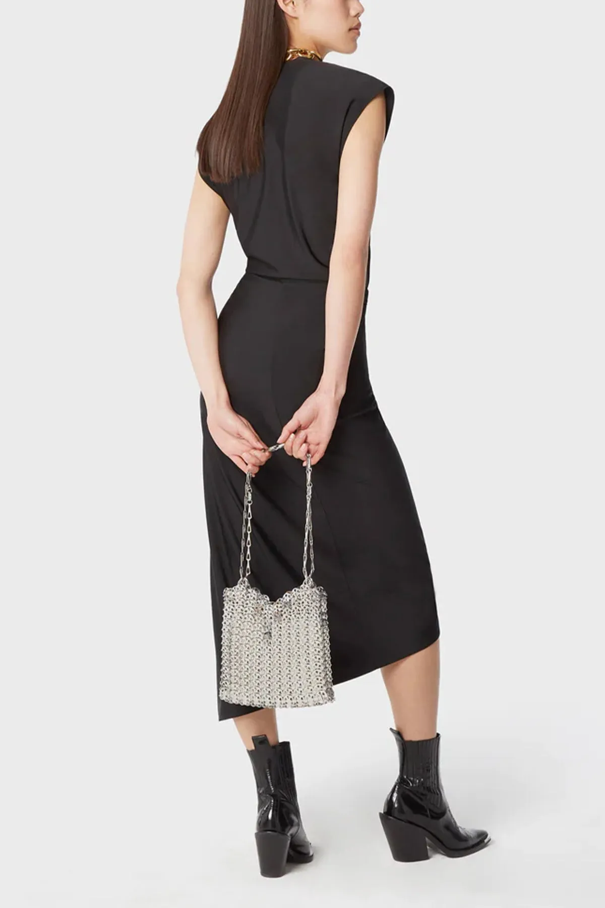 Draped Midi Dress in Black