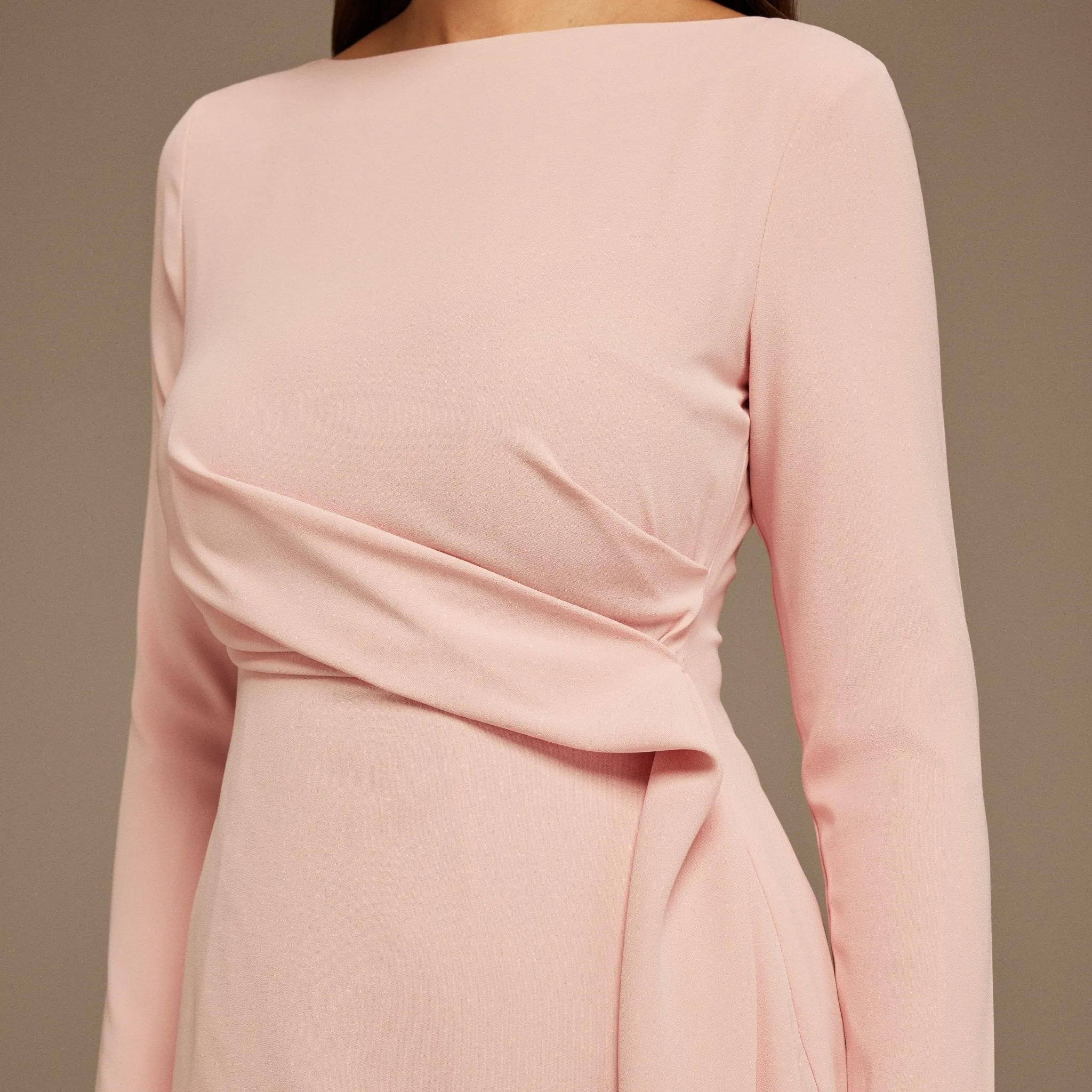 Draped Midi Dress with Long Sleeves