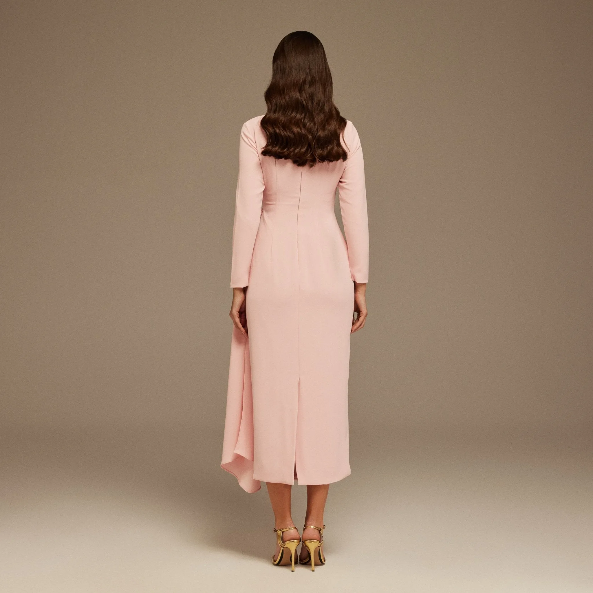 Draped Midi Dress with Long Sleeves