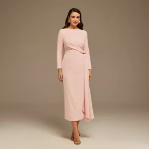 Draped Midi Dress with Long Sleeves