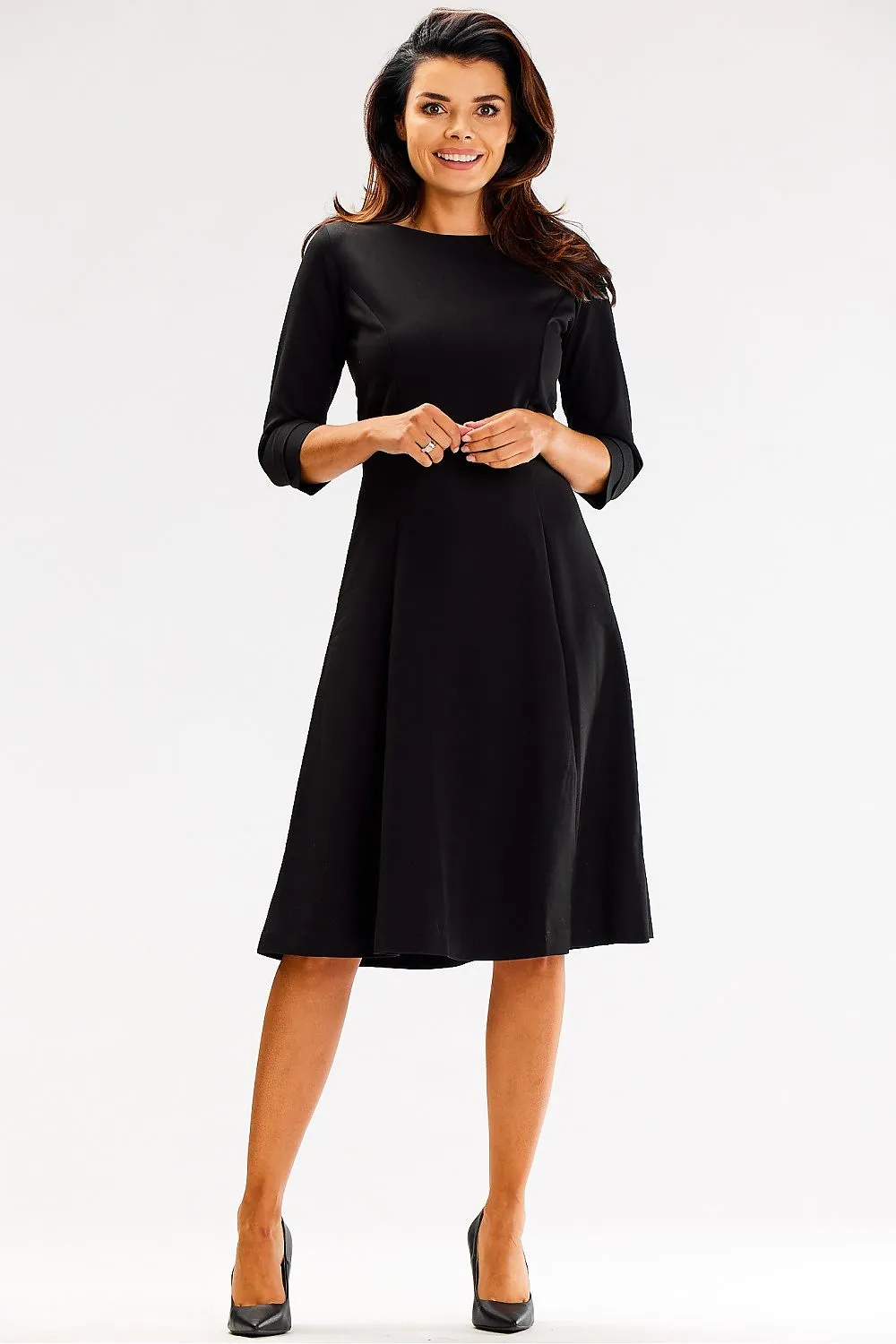 Draped Round-Neck Fit-and-Flare Dress
