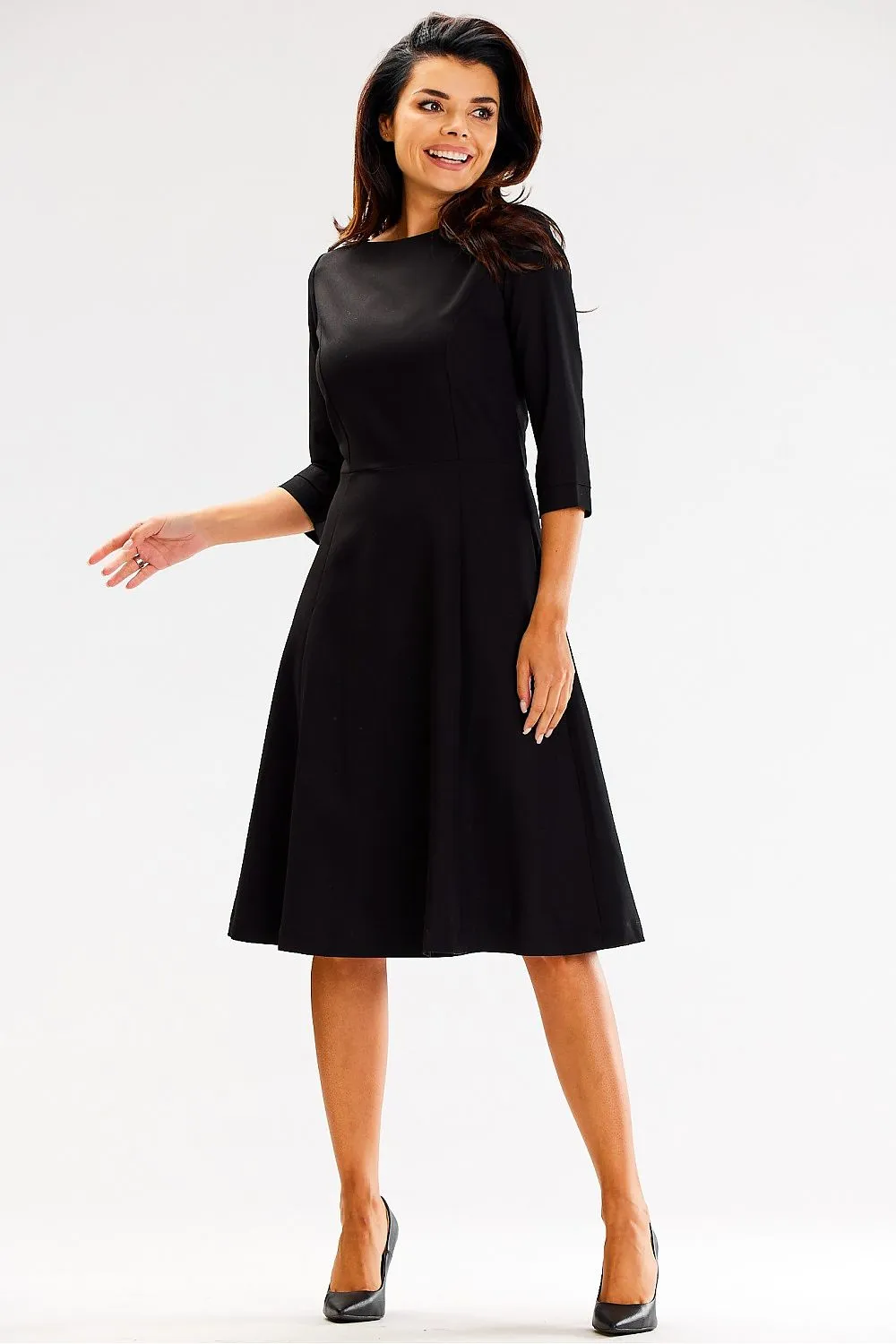 Draped Round-Neck Fit-and-Flare Dress