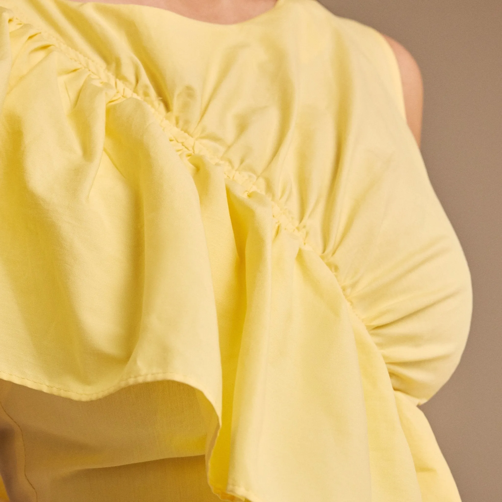 Draped Ruffle Poplin Midi Dress