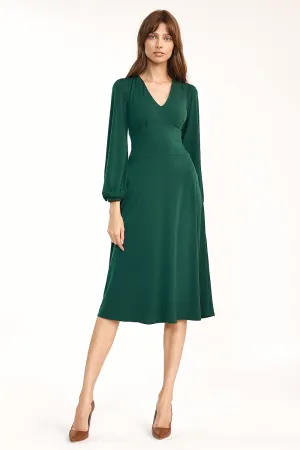 Draped V-Neck Elegant Midi Dress