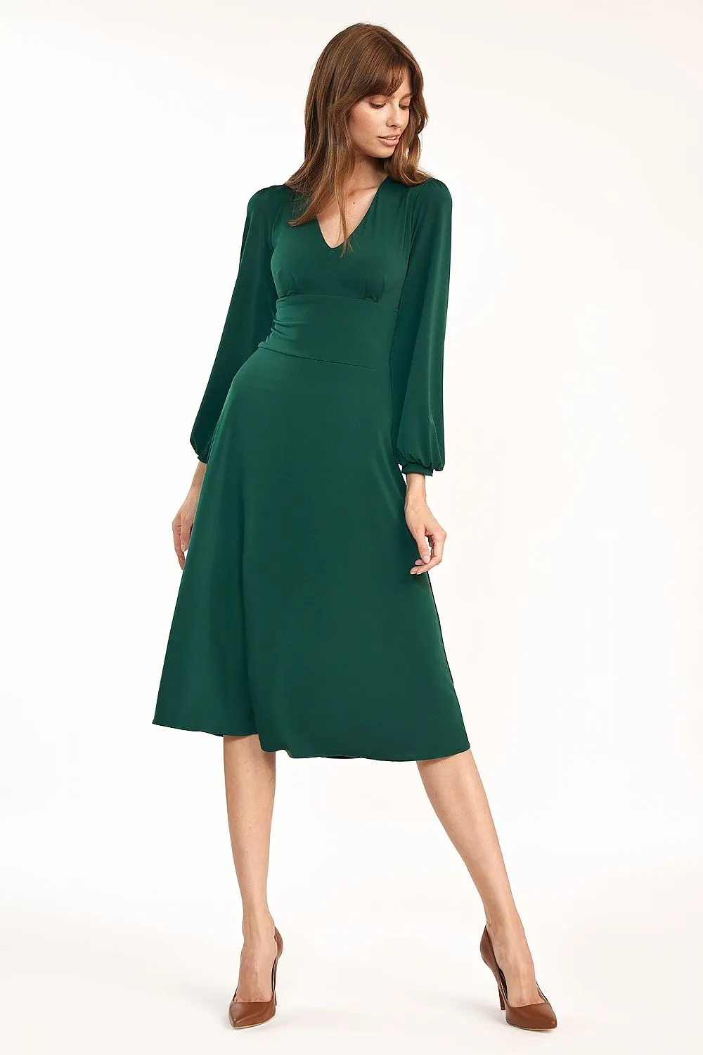 Draped V-Neck Elegant Midi Dress