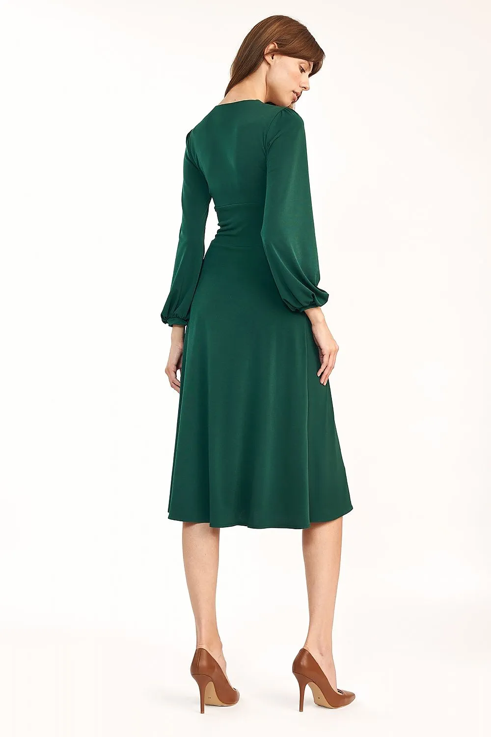 Draped V-Neck Elegant Midi Dress