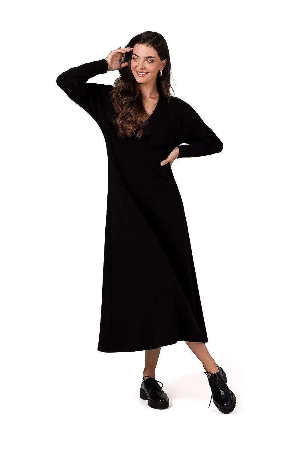 Draped V-Neck Flared Maxi Dress