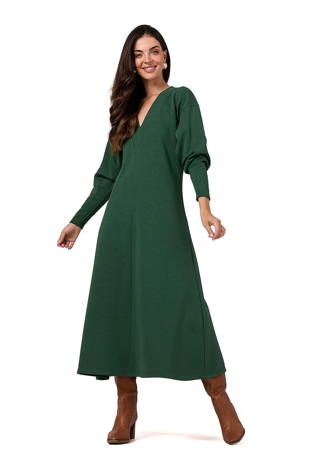 Draped V-Neck Flared Maxi Dress
