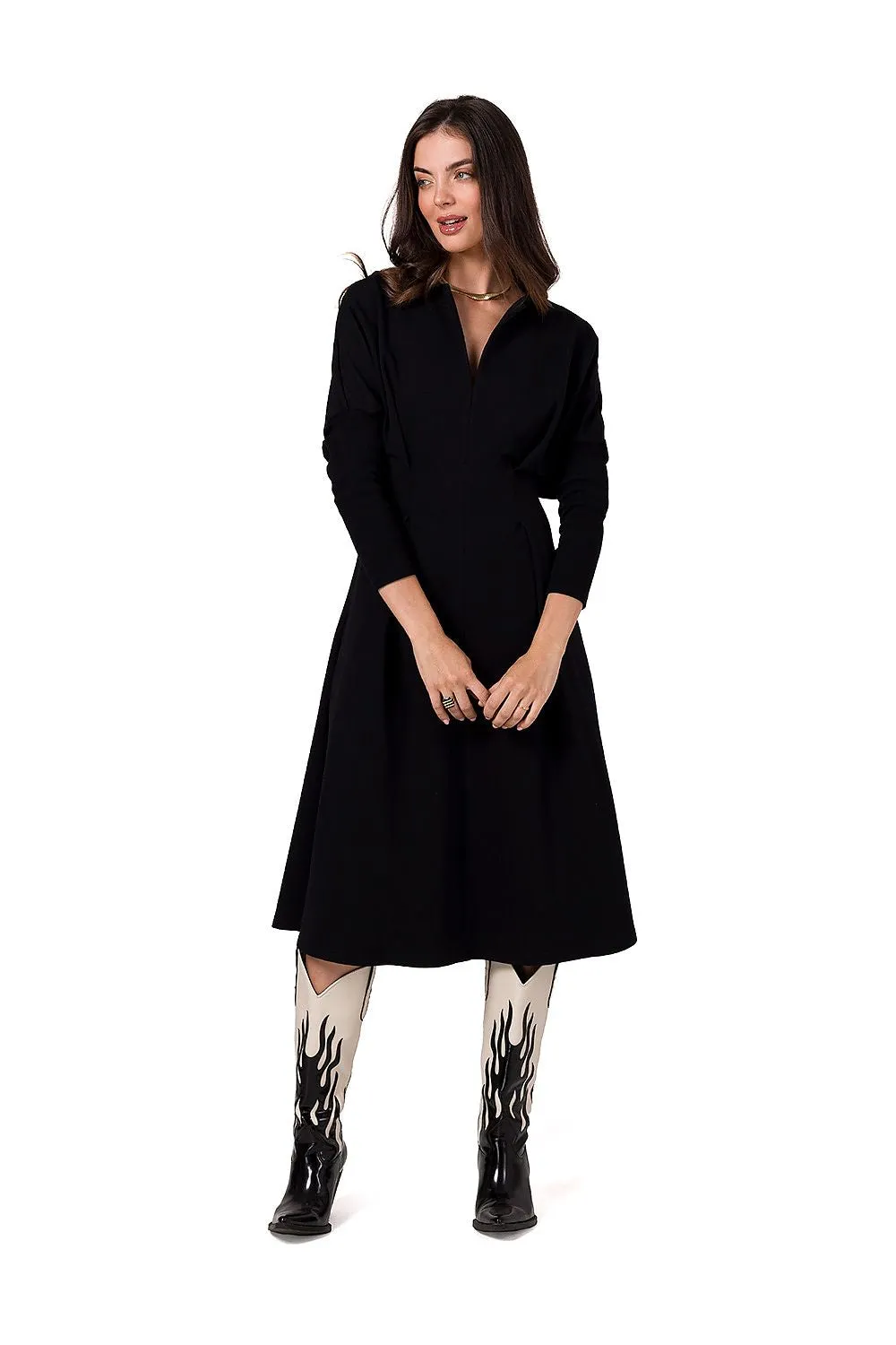Draped Waist Batwing Dress