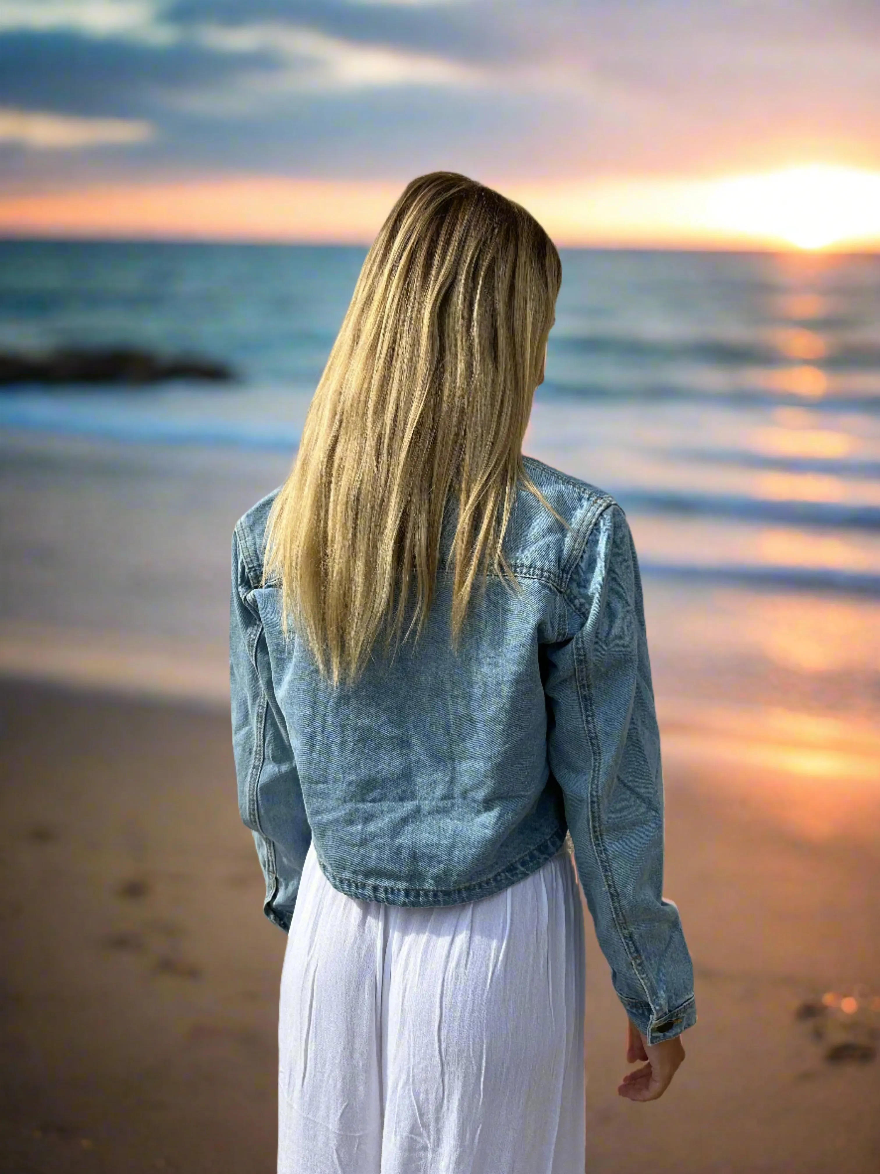 Draw String Cropped Denim Jacket